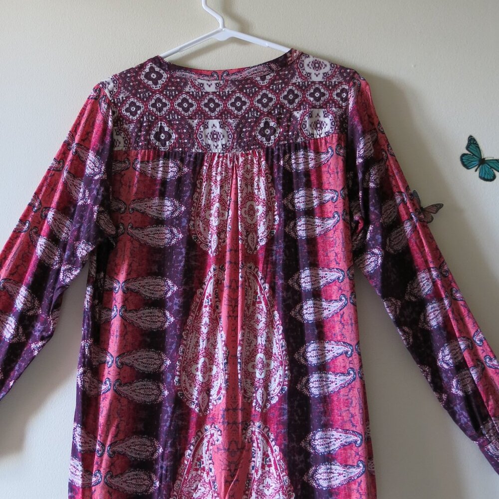 Lucky Brand Live In Love Paisley Pink Purple Long Sleeve Bohemian Blouse Size M - Picture 6 of 9